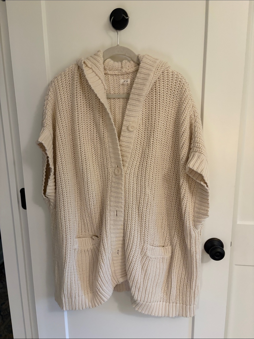 Aerie M Cream Hooded Chunky Knit Button-Front Sweater